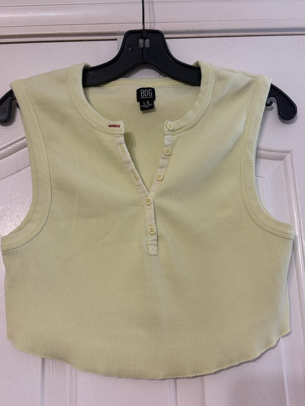 BDG Ribbed Henley Crop Top in Light Yellowish green